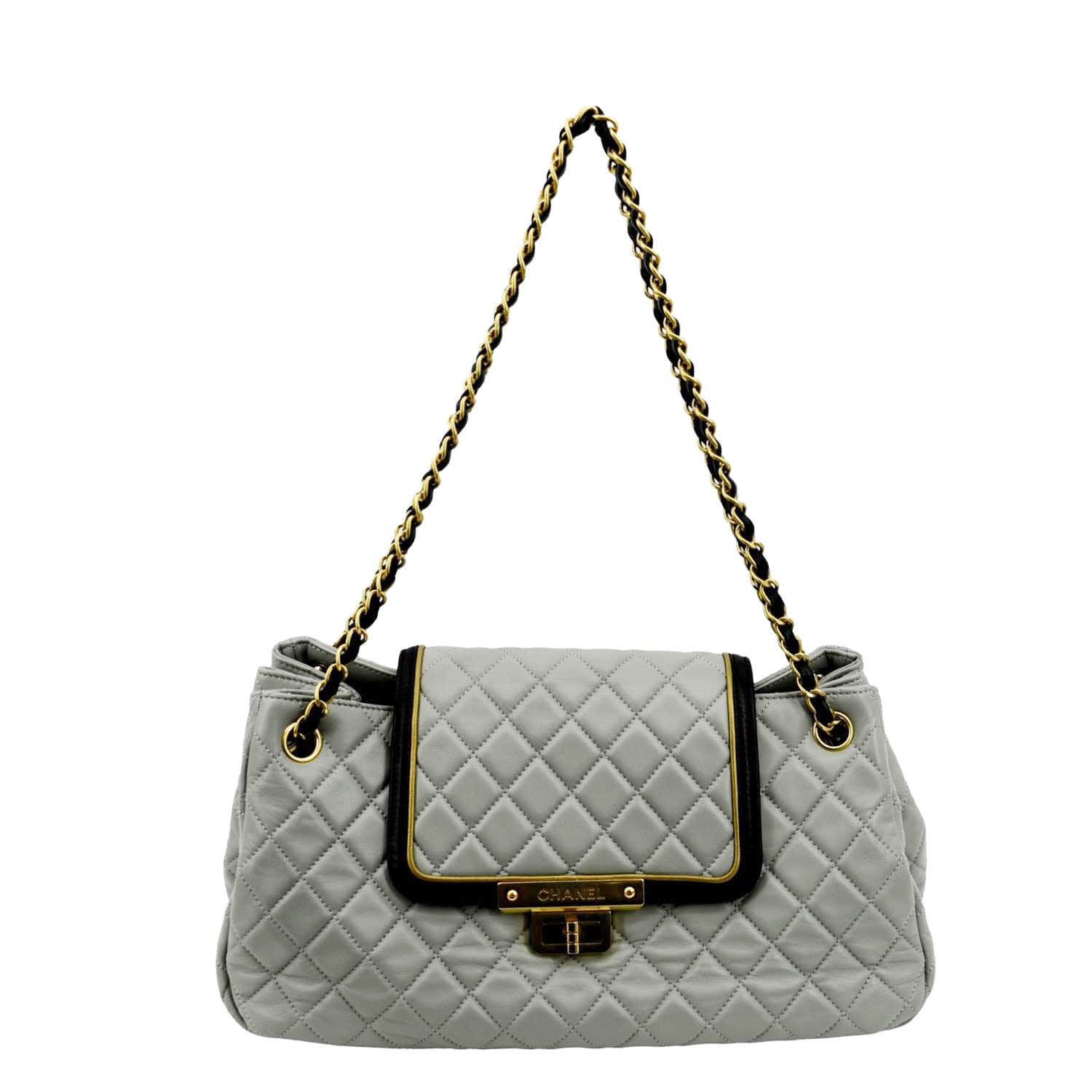 CHANEL East West Accordion Flap Quilted Calfskin Leather Shoulder Bag Grey