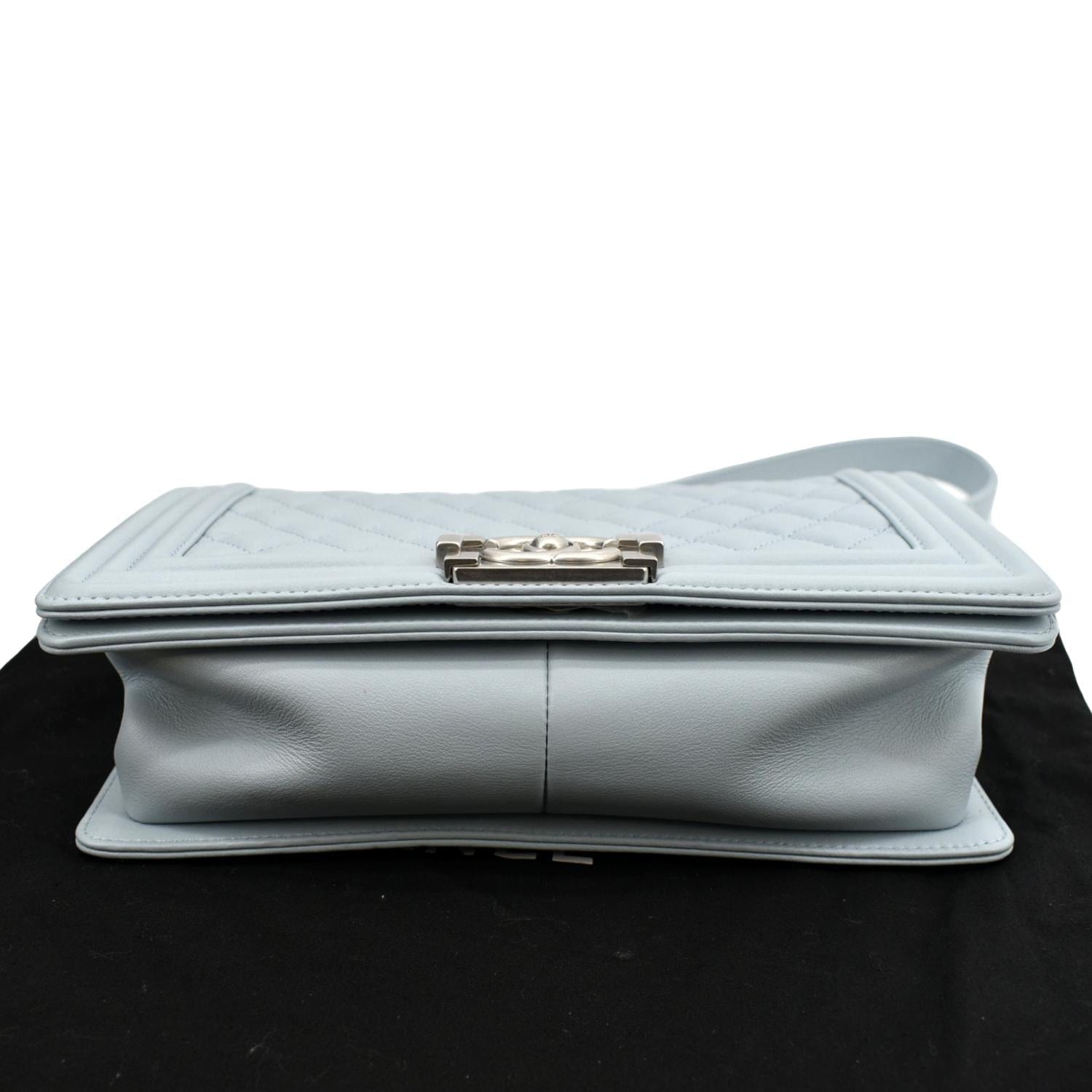 CHANEL Medium Boy Flap Quilted Leather Shoulder Bag Light Blue