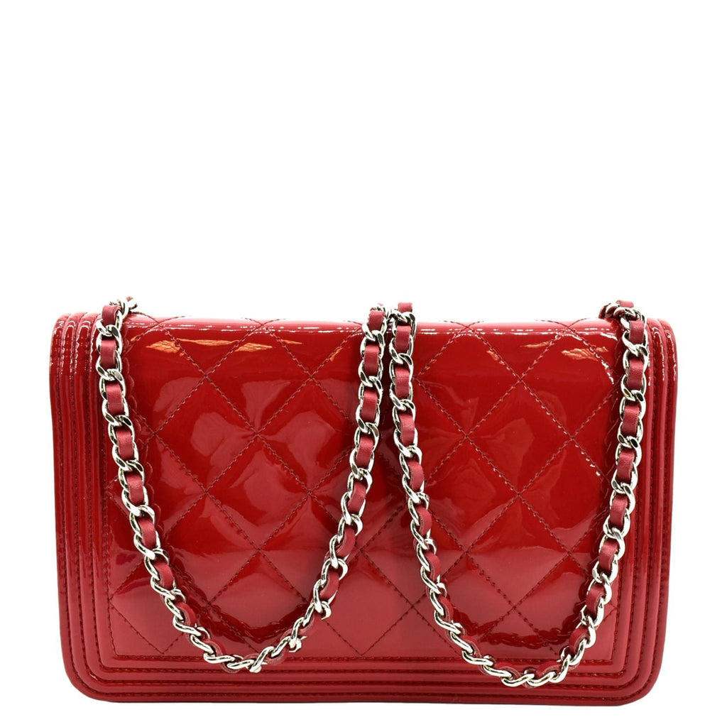 CHANEL Boy Woc Wallet on Chain Quilted Patent Leather Shoulder Bag Red