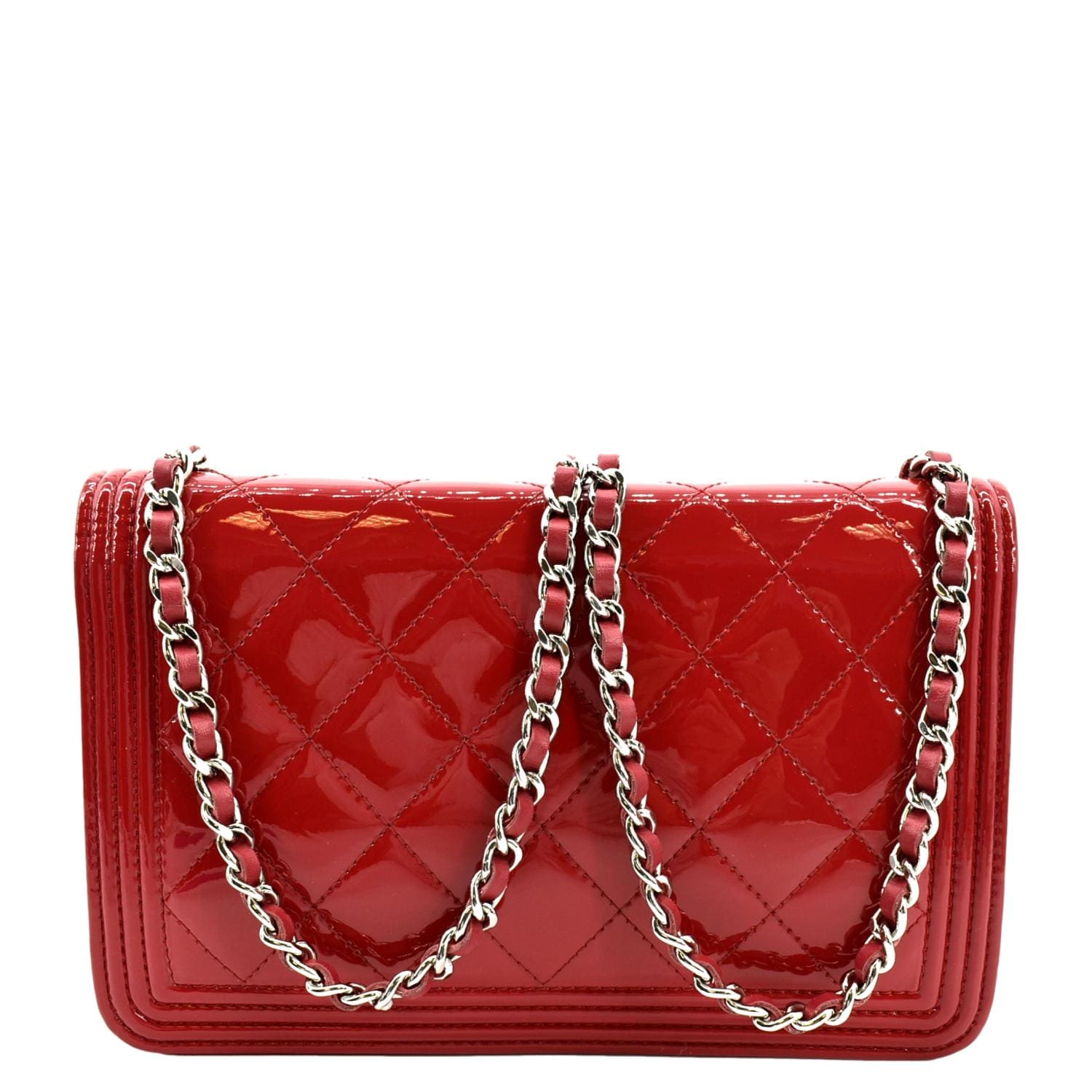 CHANEL Boy Woc Wallet on Chain Quilted Patent Leather Shoulder Bag Red