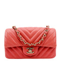 CHANEL Rectangular Flap Mini Quilted Chevron Leather Shoulder Bag Red