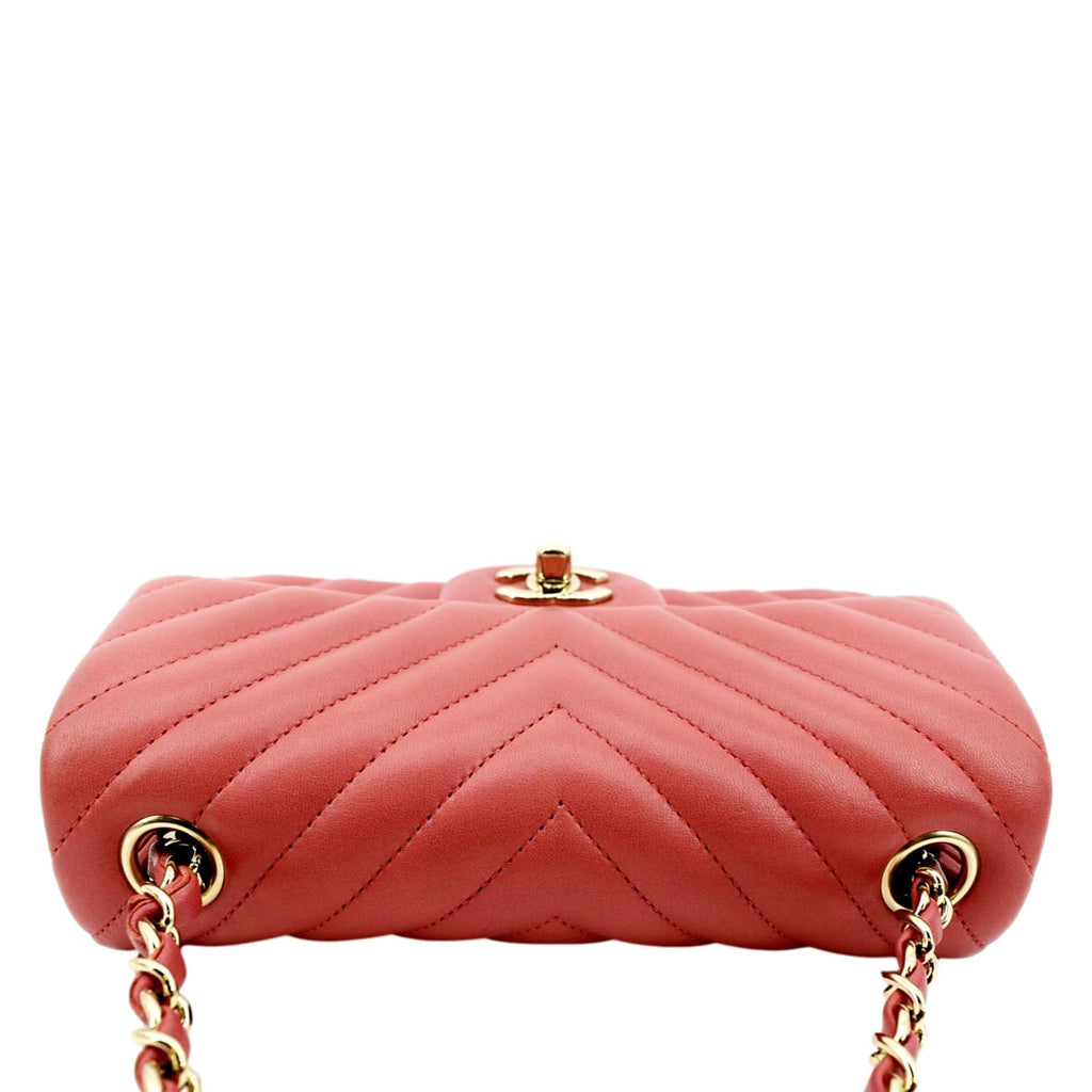 CHANEL Rectangular Flap Mini Quilted Chevron Leather Shoulder Bag Red