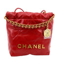 CHANEL 22 Mini Chain Shiny Calfskin Leather Shoulder Bag Red