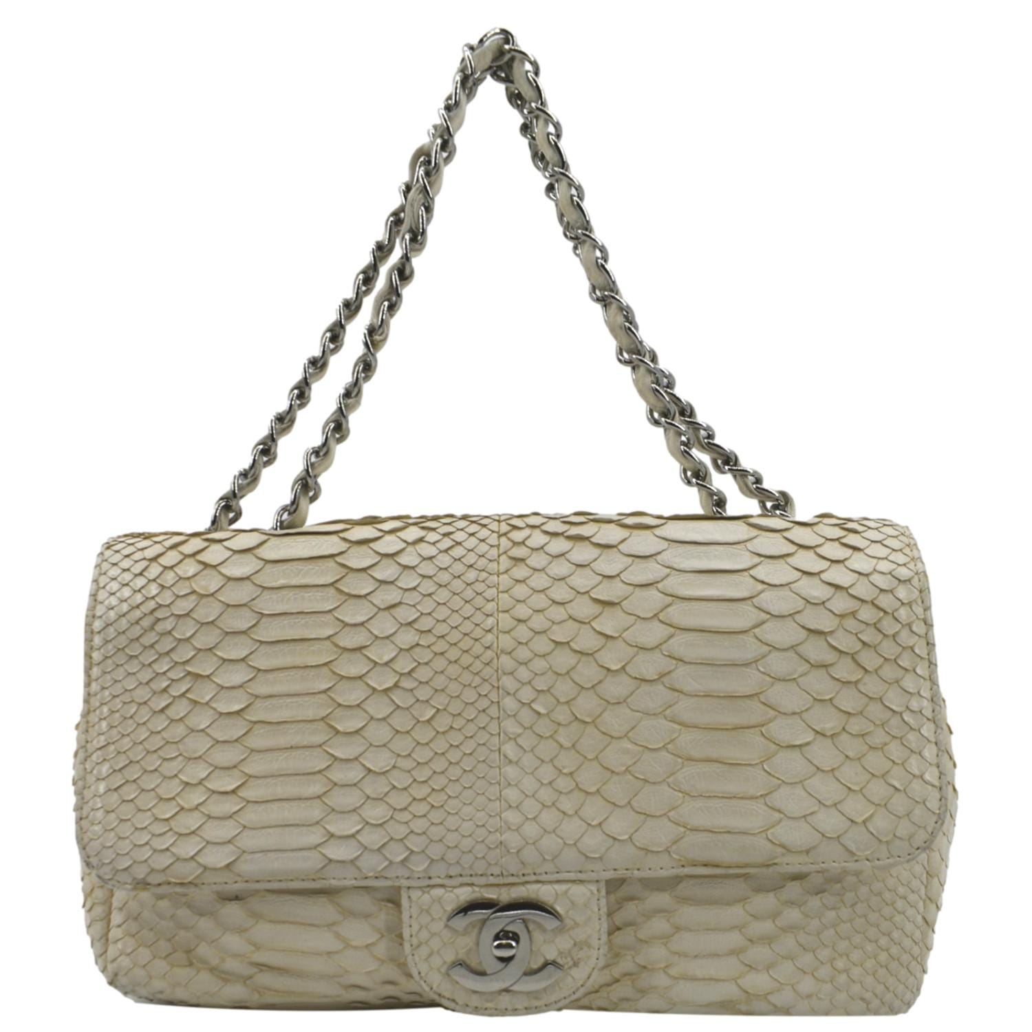 CHANEL Flap Python Leather Crossbody Bag Ivory