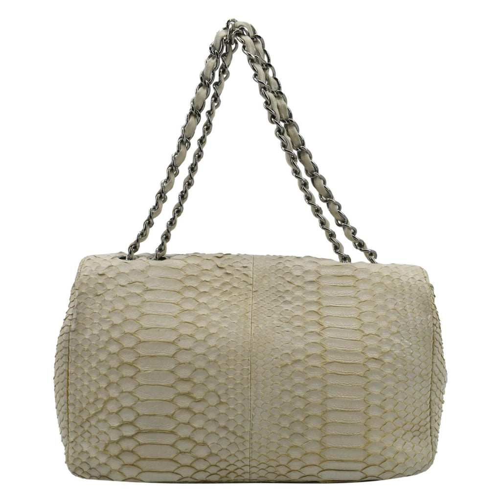 CHANEL Flap Python Leather Crossbody Bag Ivory
