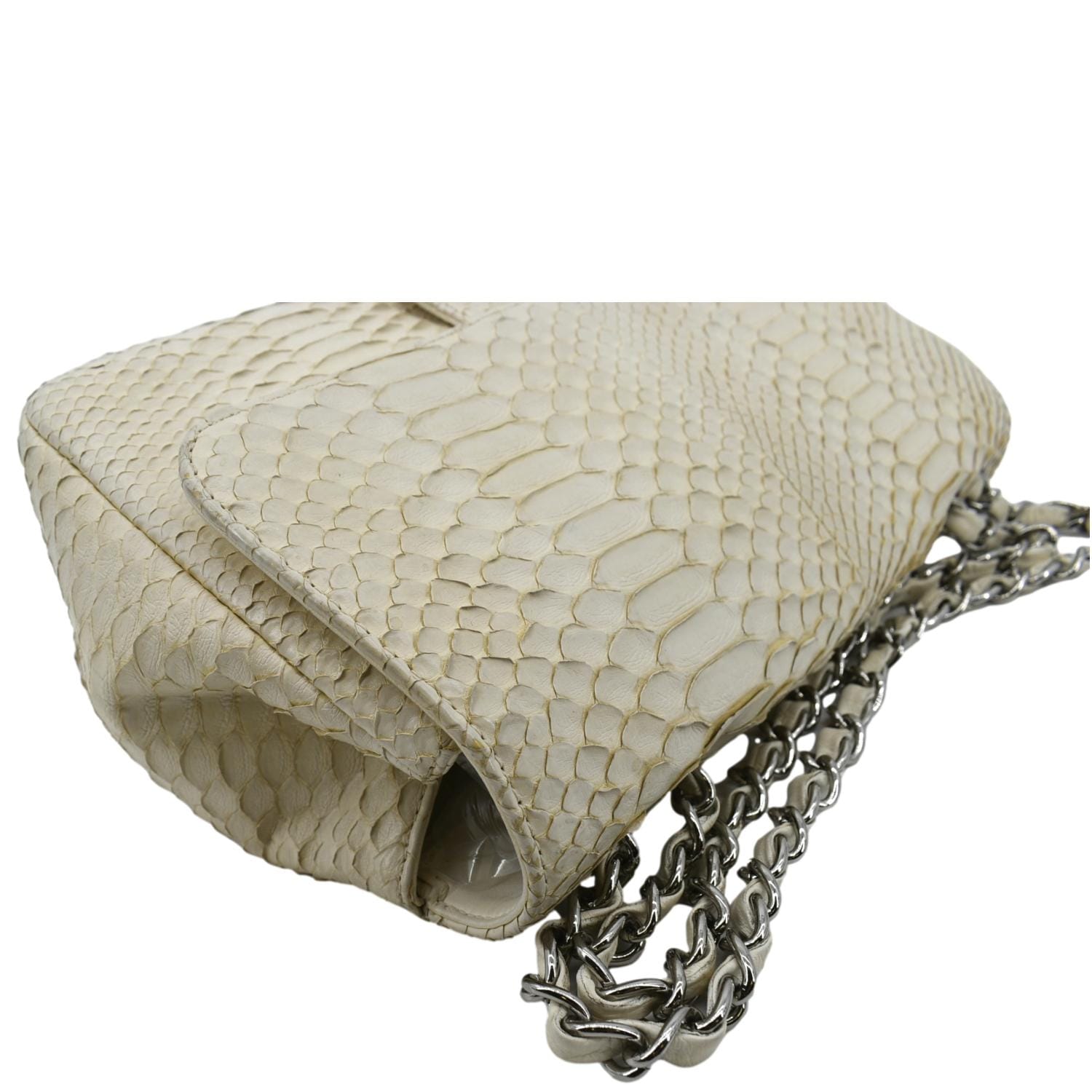 CHANEL Flap Python Leather Crossbody Bag Ivory