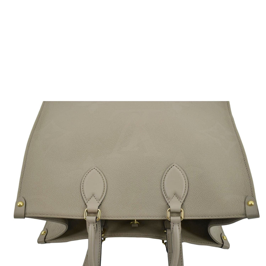 LOUIS VUITTON Onthego MM Giant Monogram Empreinte Leather Tote Shoulder Bag Tourterelle Beige