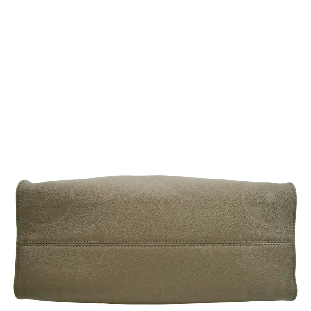 LOUIS VUITTON Onthego MM Giant Monogram Empreinte Leather Tote Shoulder Bag Tourterelle Beige