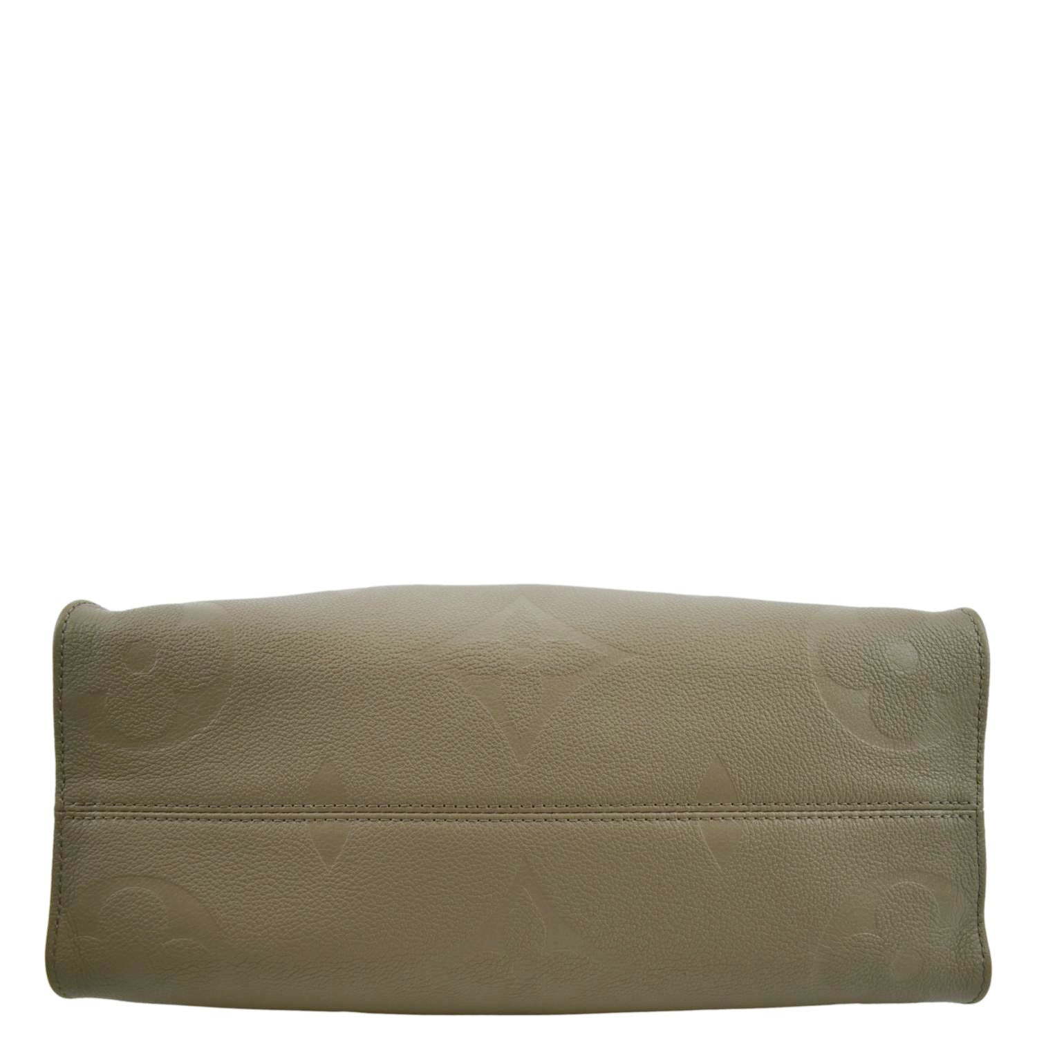 LOUIS VUITTON Onthego MM Giant Monogram Empreinte Leather Tote Shoulder Bag Tourterelle Beige