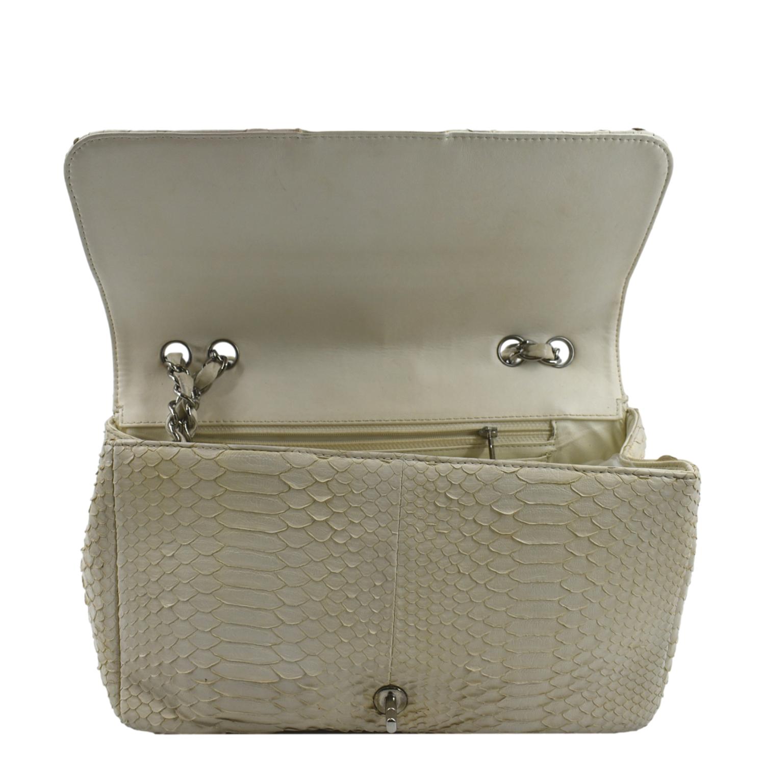 CHANEL Flap Python Leather Crossbody Bag Ivory