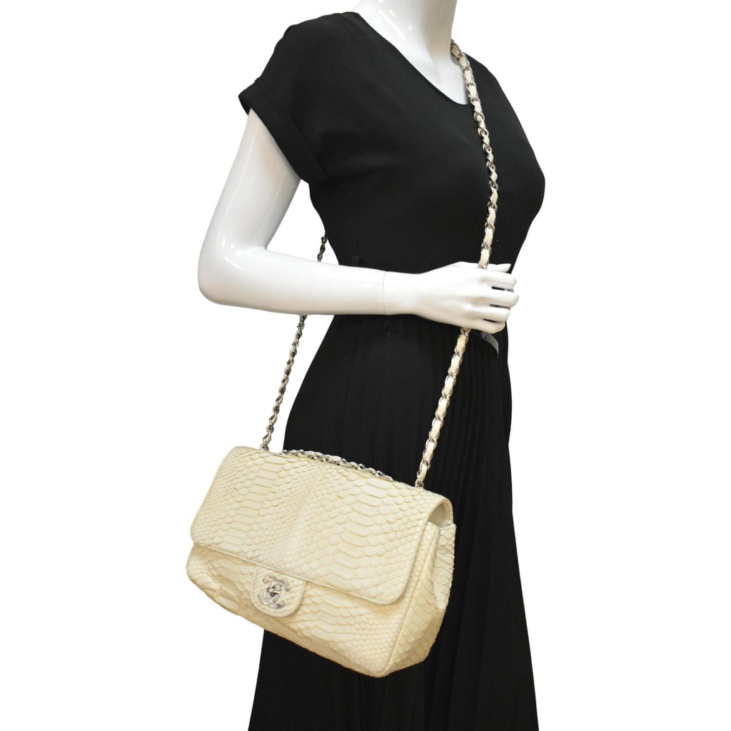 CHANEL Flap Python Leather Crossbody Bag Ivory