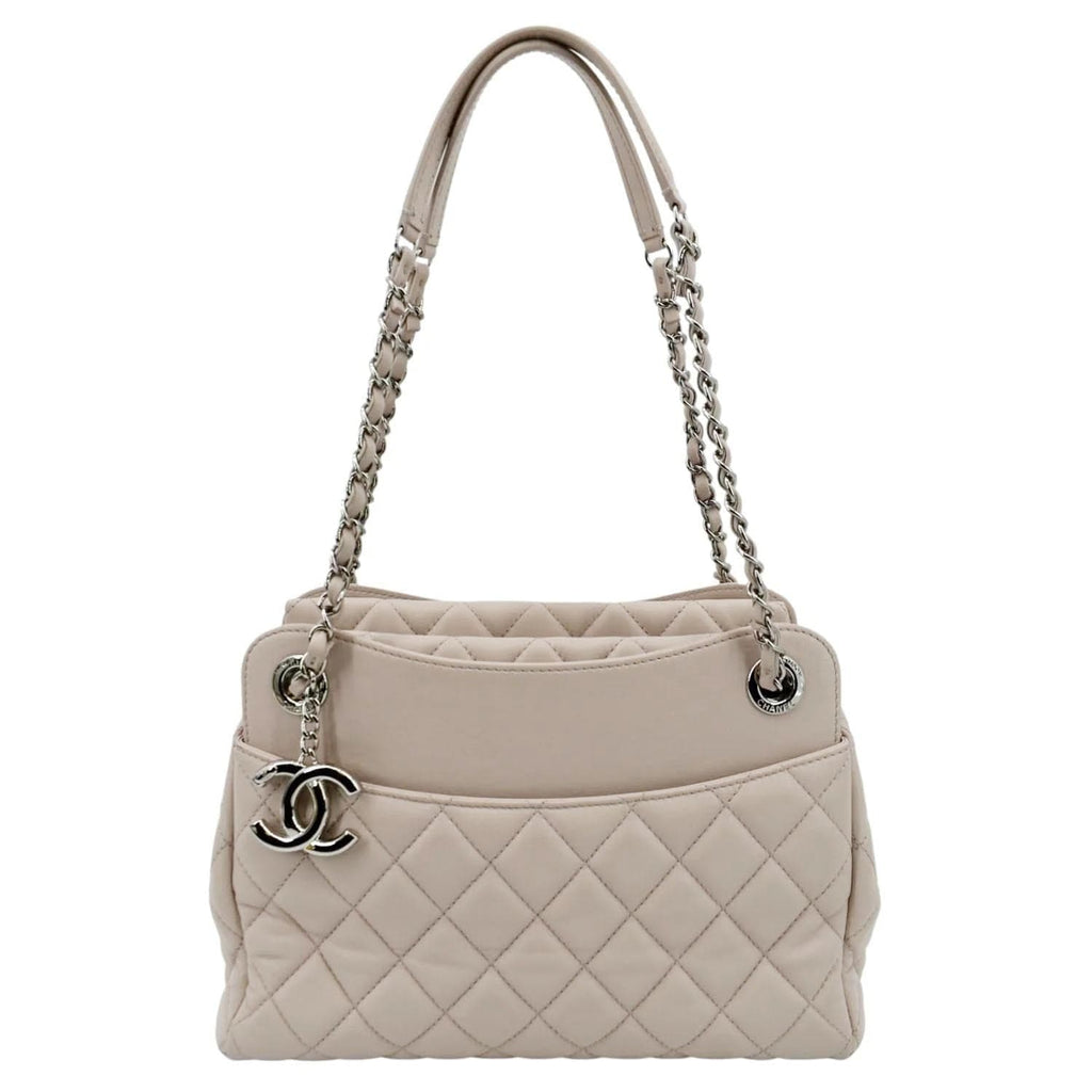 CHANEL CC Quilted Lambskin Leather Shopping Tote Bag Light Pink