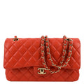 CHANEL Classic Double Flap Medium Leather Shoulder Bag Red