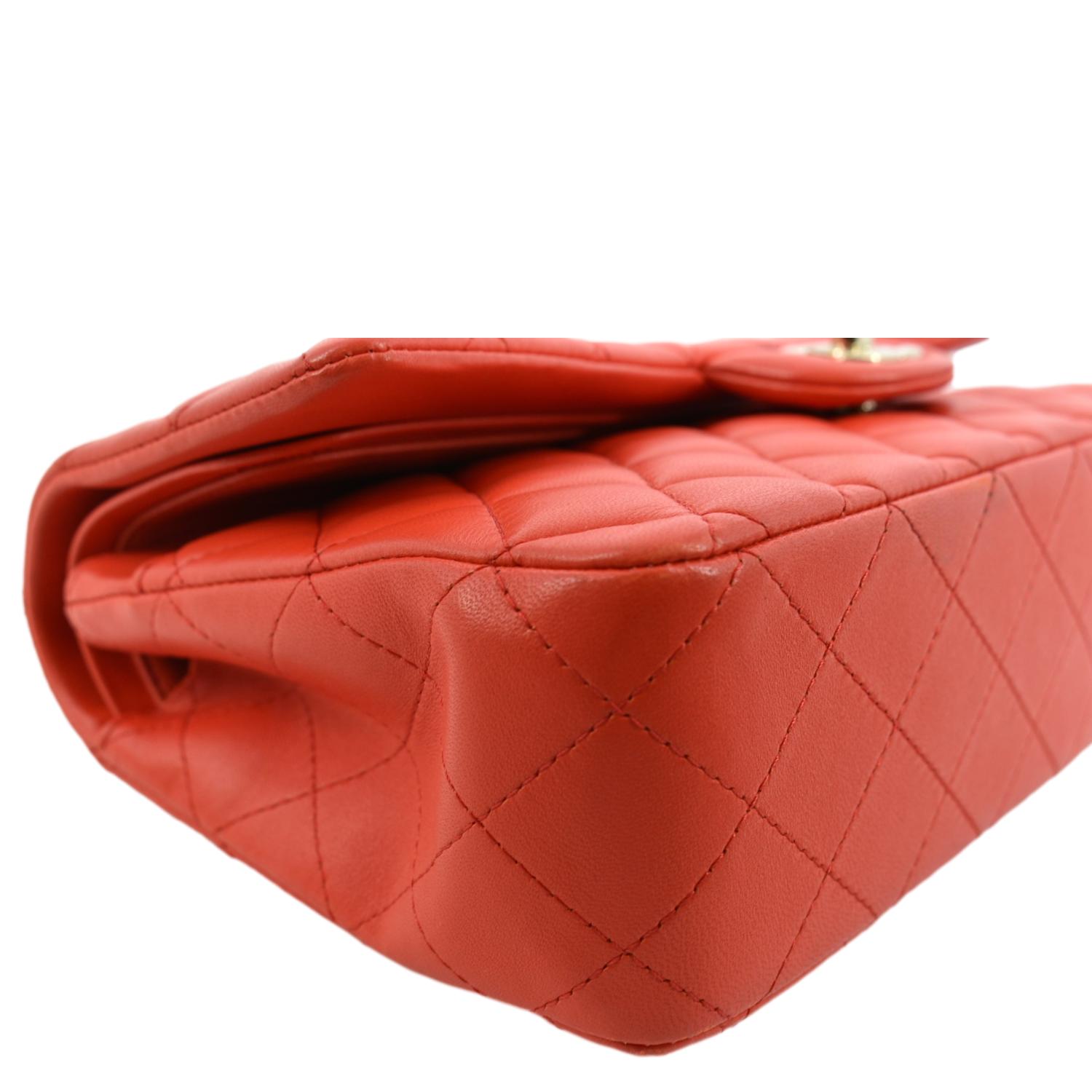 CHANEL Classic Double Flap Medium Leather Shoulder Bag Red