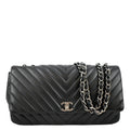 CHANEL Surpique Chevron Medium Lambskin Leather Flap Crossbody Bag Black