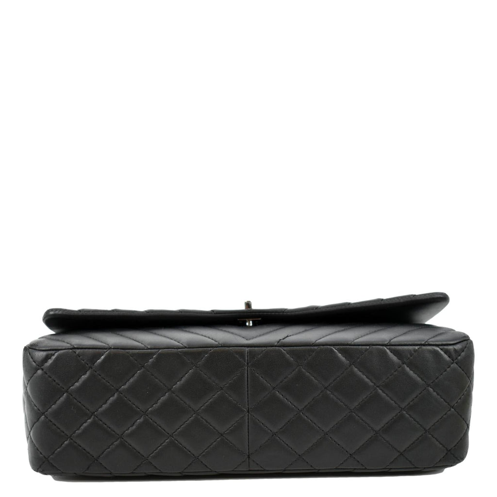 CHANEL Surpique Chevron Medium Lambskin Leather Flap Crossbody Bag Black
