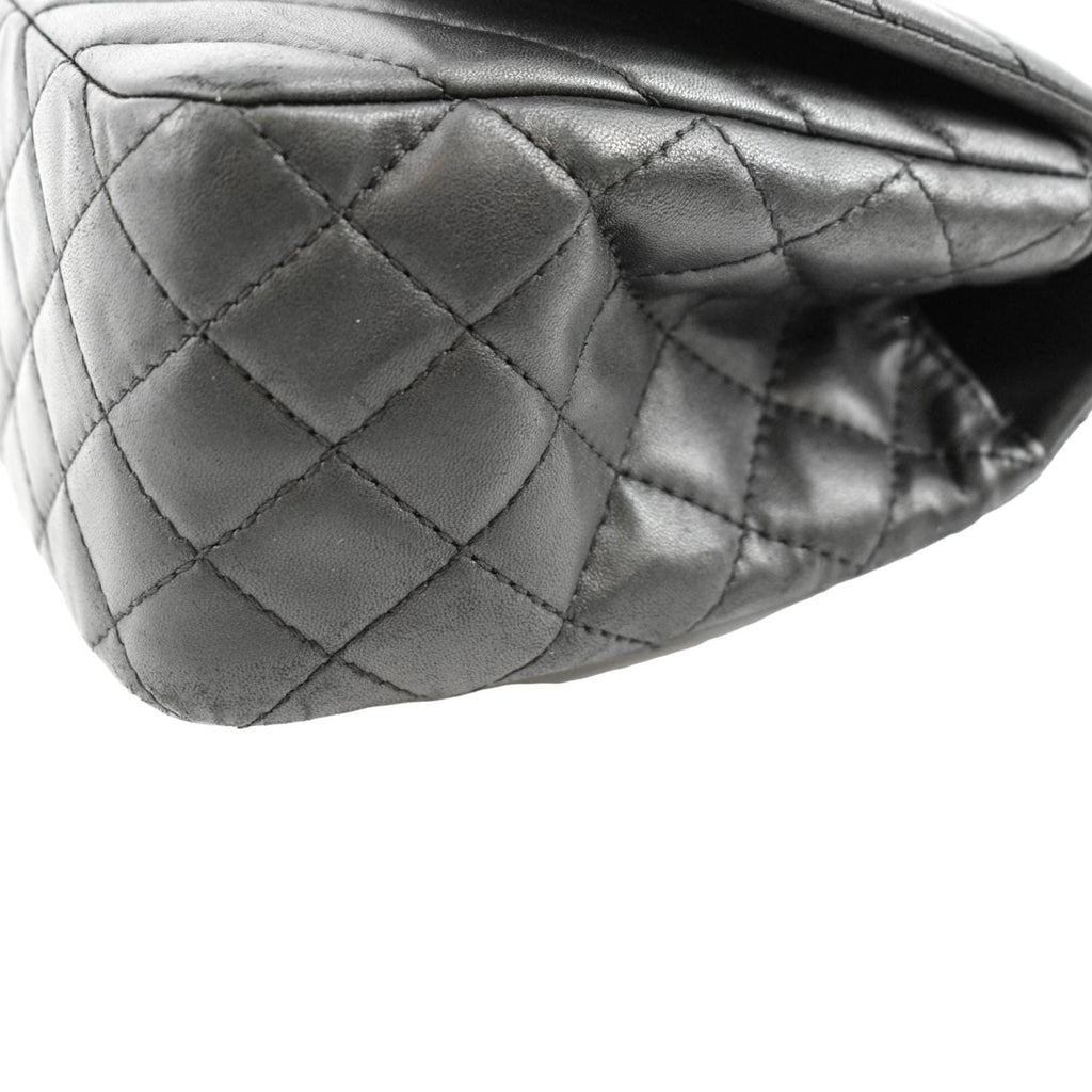 CHANEL Surpique Chevron Medium Lambskin Leather Flap Crossbody Bag Black