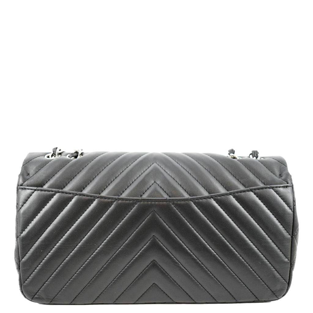 CHANEL Surpique Chevron Medium Lambskin Leather Flap Crossbody Bag Black