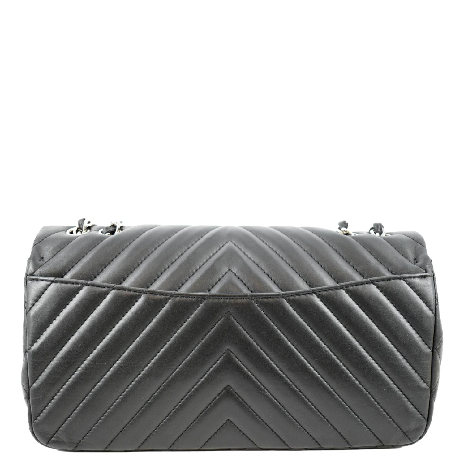 CHANEL Surpique Chevron Medium Lambskin Leather Flap Crossbody Bag Black