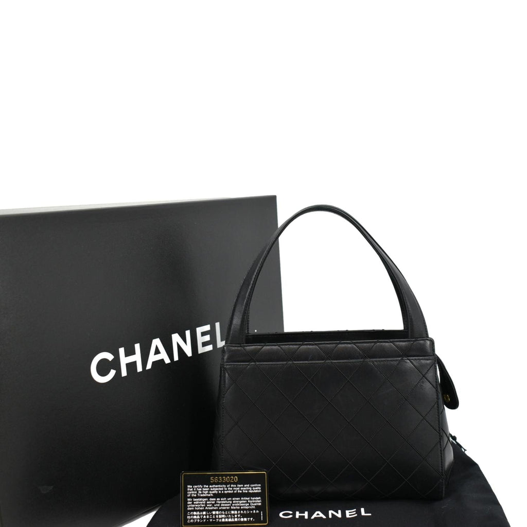 CHANEL Small Vintage Lambskin Leather Handbag Black