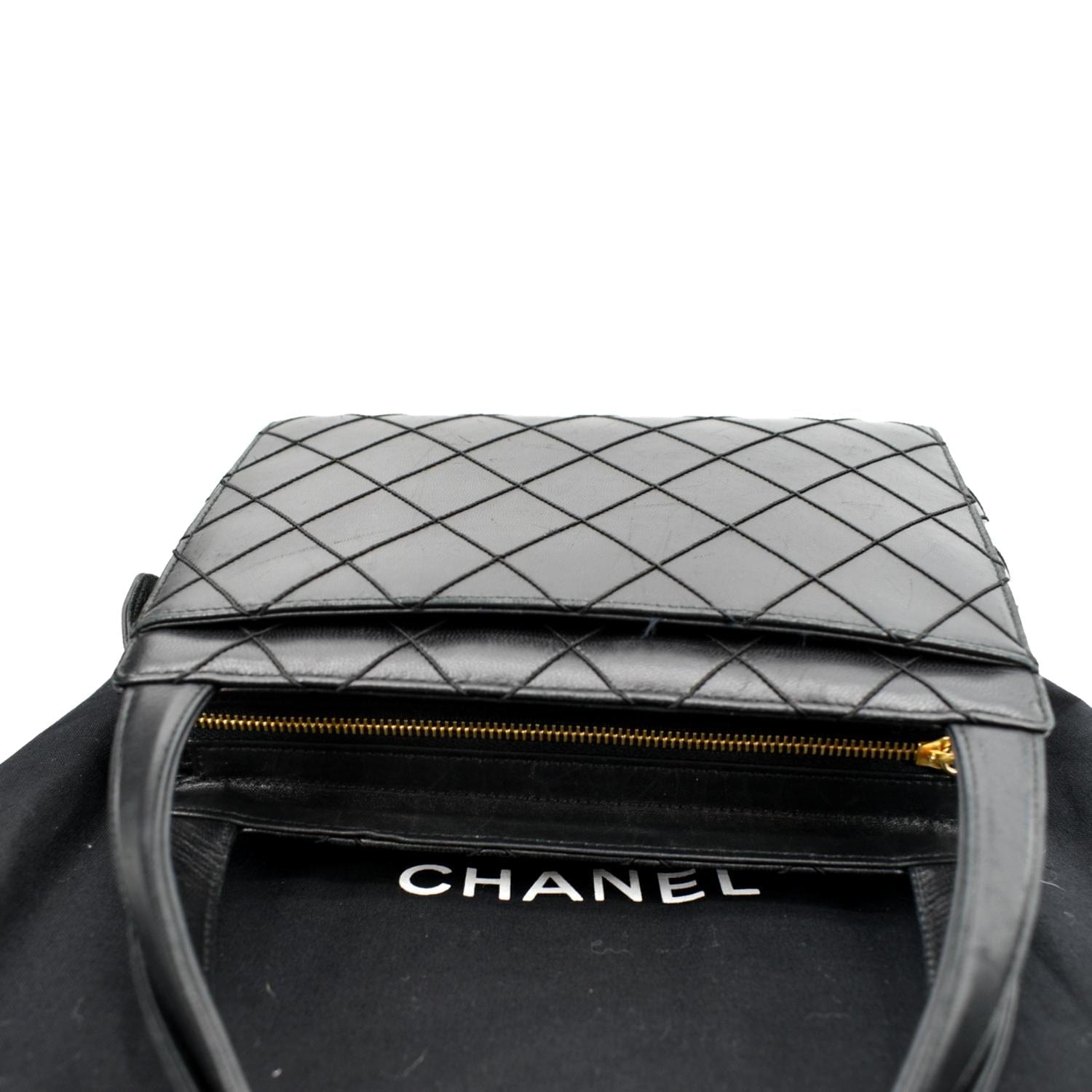CHANEL Small Vintage Lambskin Leather Handbag Black