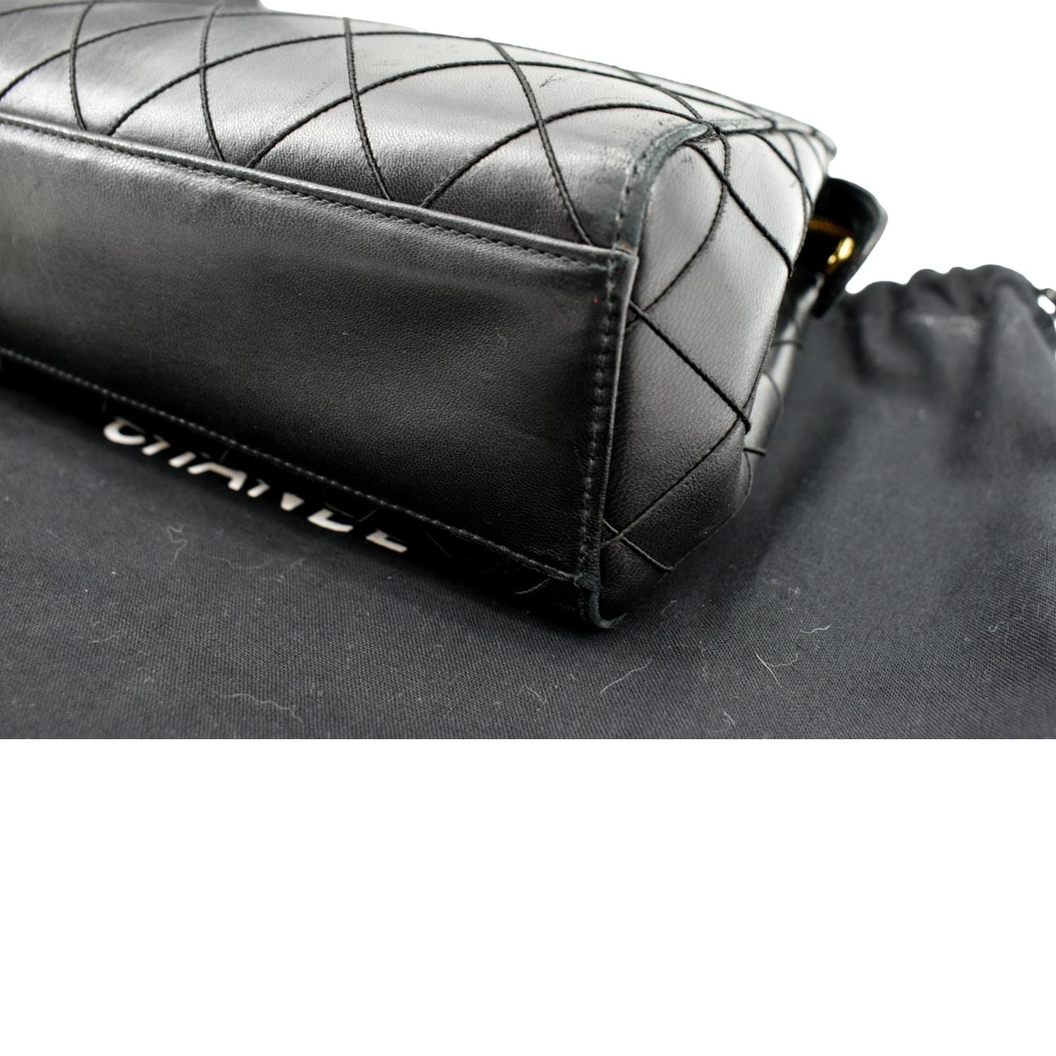 CHANEL Small Vintage Lambskin Leather Handbag Black