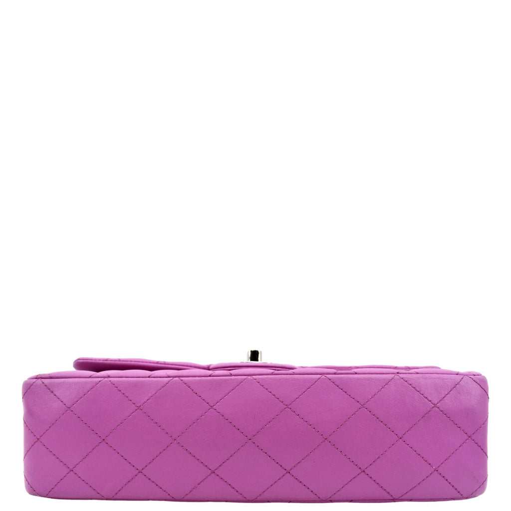 CHANEL Classic Medium Double Flap Quilted Leather Shoulder Bag Neon Pink
