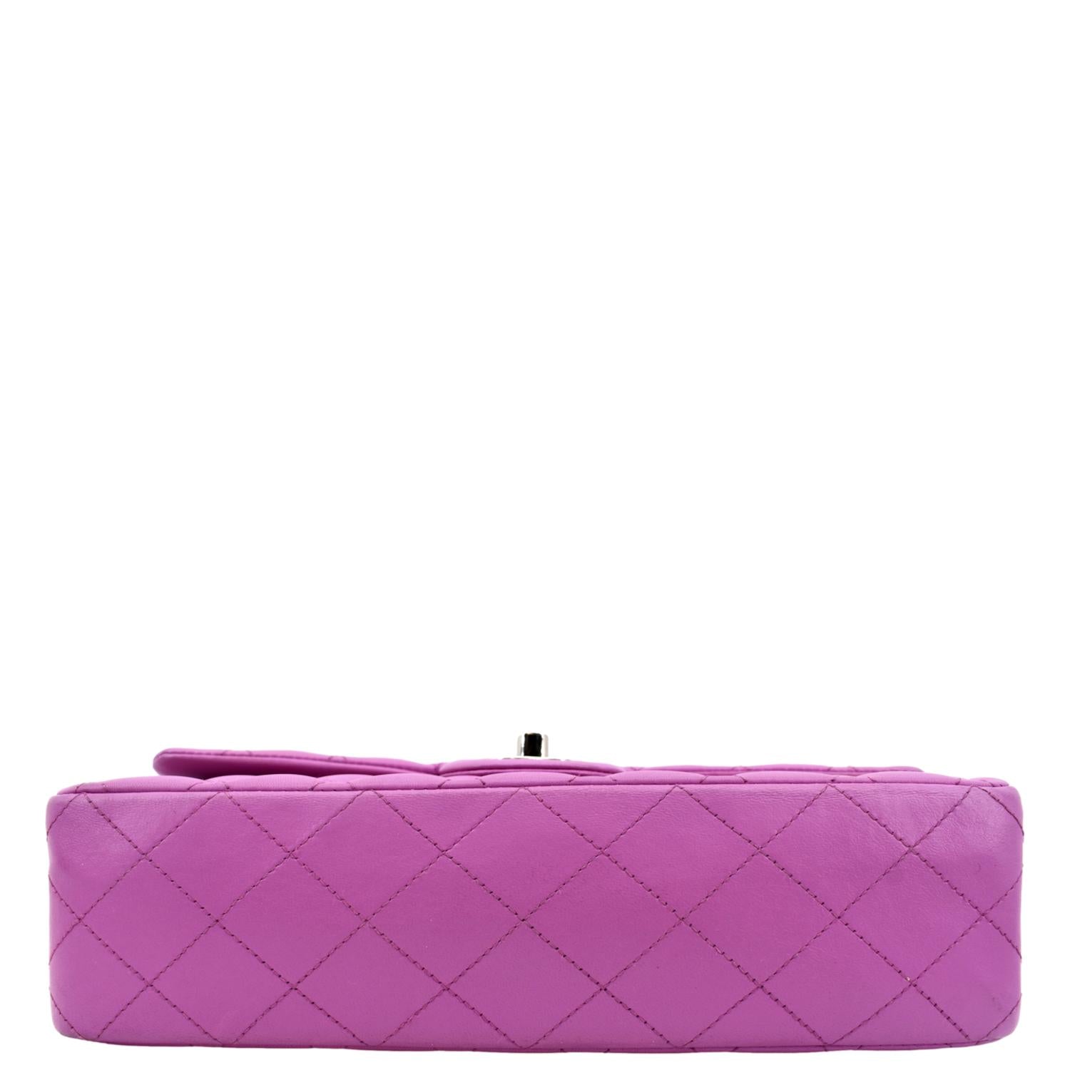 CHANEL Classic Medium Double Flap Quilted Leather Shoulder Bag Neon Pink