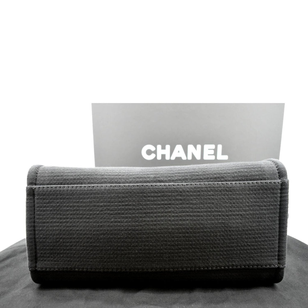 CHANEL Deauville Small Canvas Leather Tote Bag Dark Blue