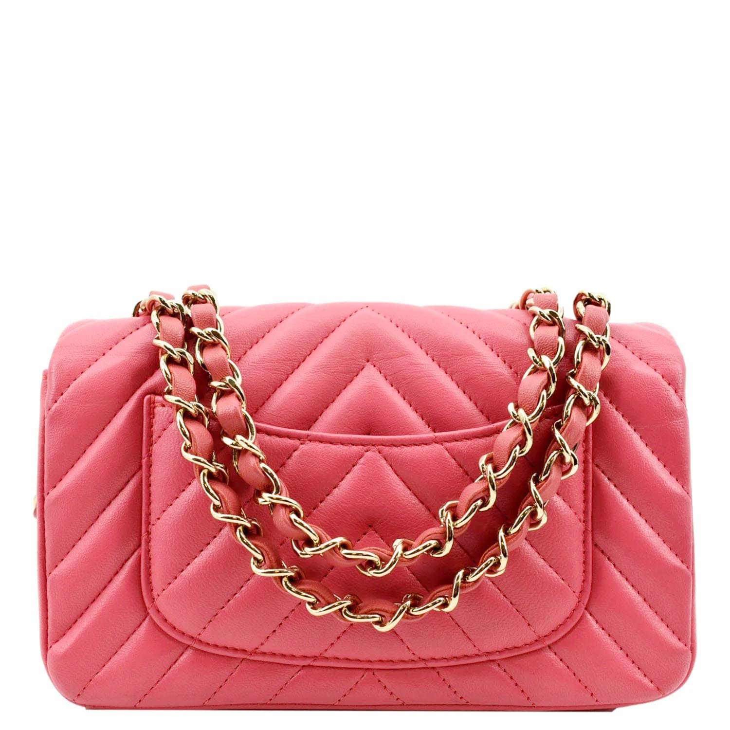 CHANEL Timeless Classic Square Flap Chevron Calfskin Leather Crossbody Bag Pink