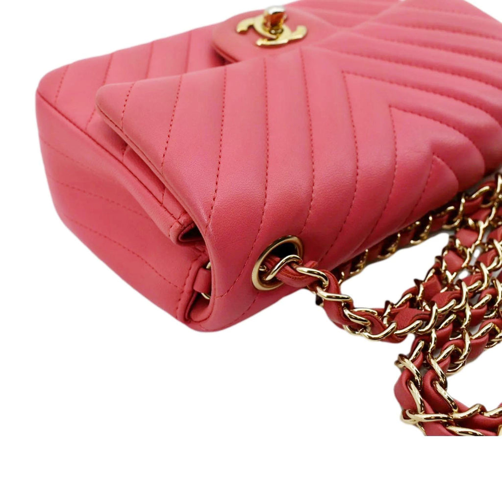 CHANEL Timeless Classic Square Flap Chevron Calfskin Leather Crossbody Bag Pink