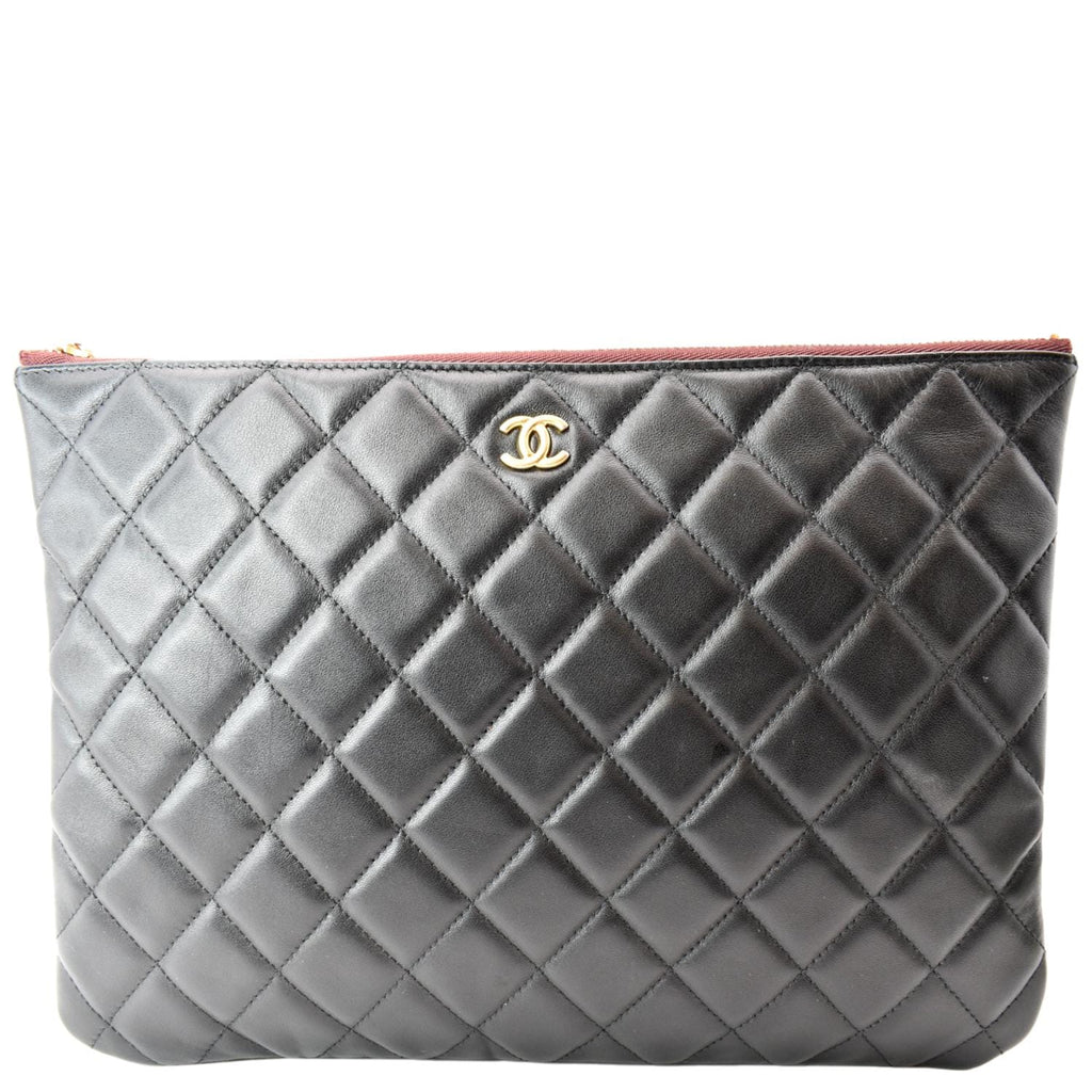 CHANEL Leather O-Case Zip Pouch Black