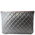 CHANEL Leather O-Case Zip Pouch Black
