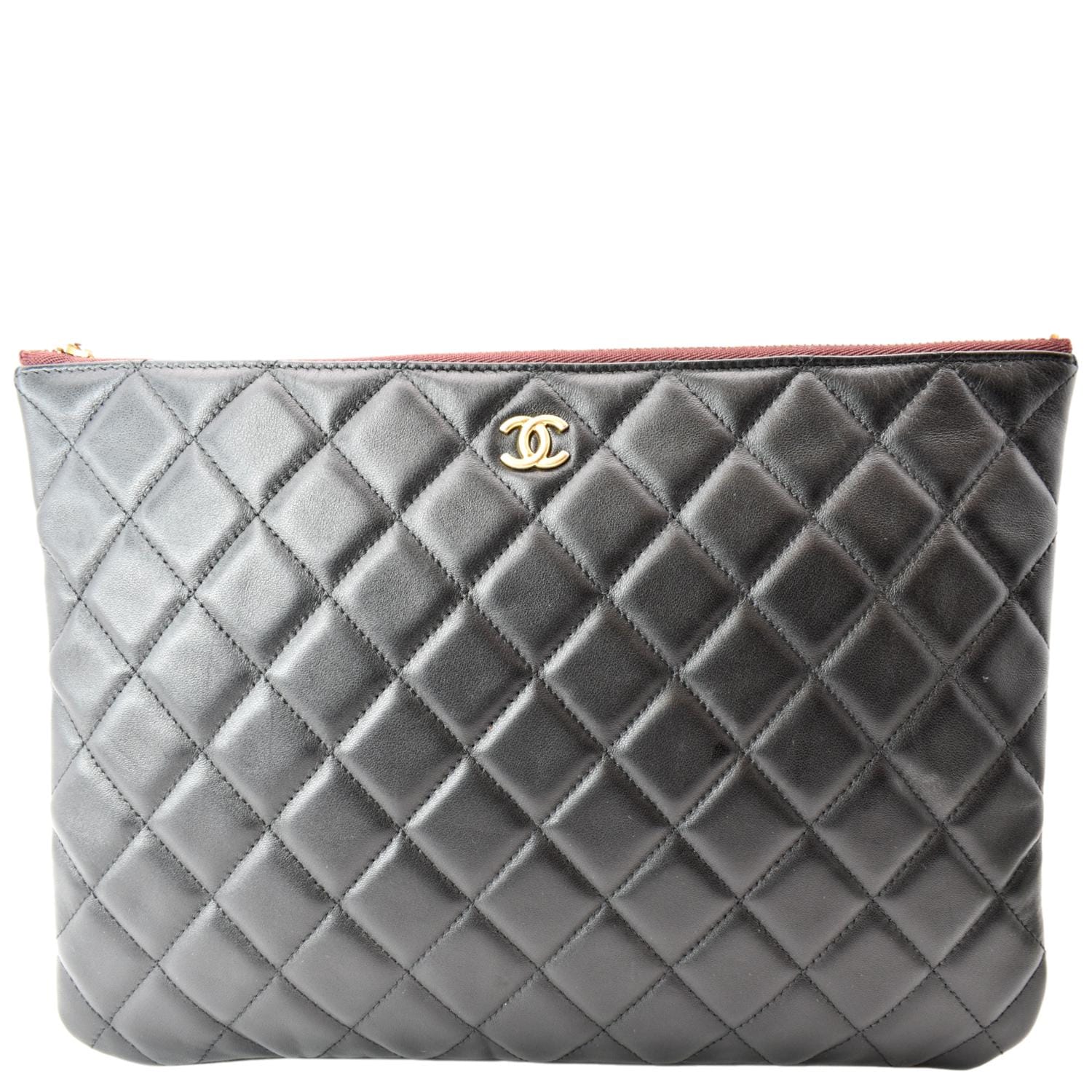 CHANEL Leather O-Case Zip Pouch Black