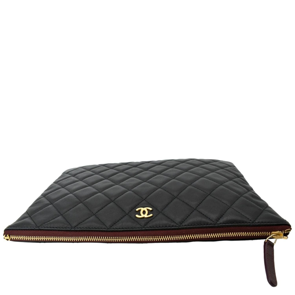 CHANEL Leather O-Case Zip Pouch Black