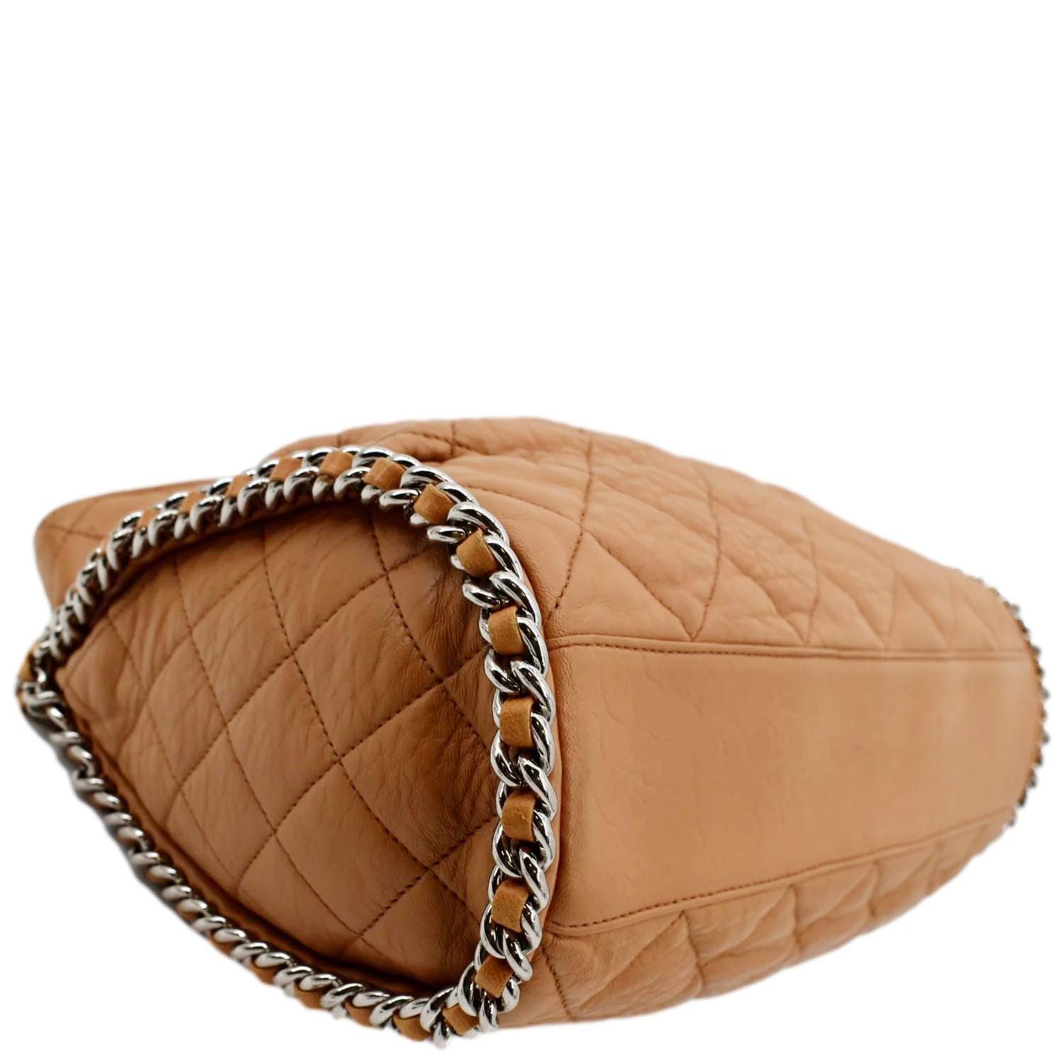 CHANEL Chain Around Quilted Lambskin Leather Hobo Bag Beige