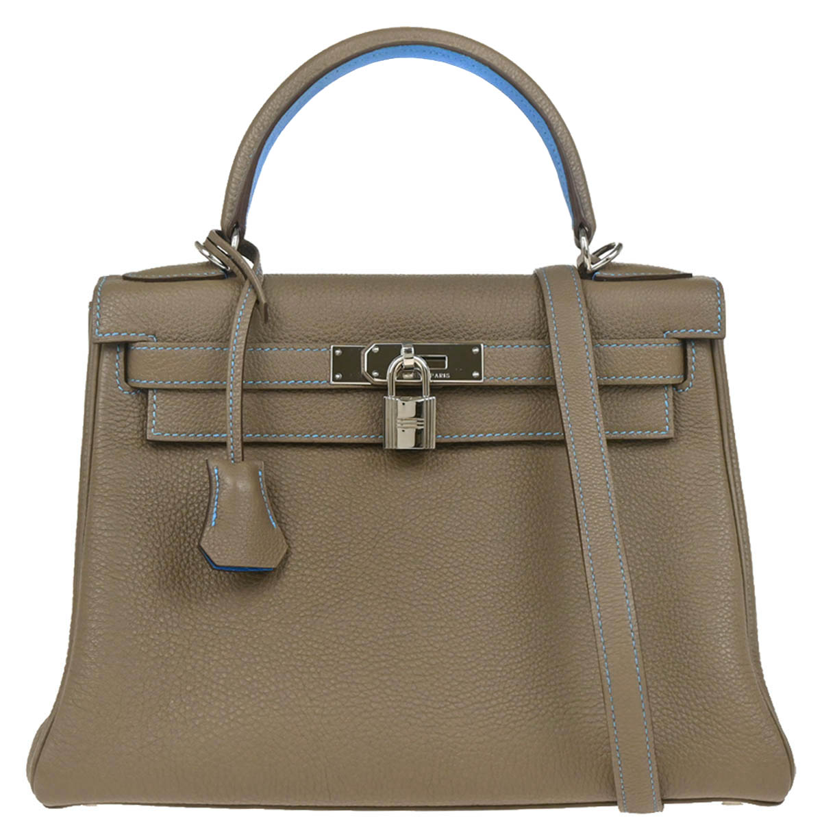 Hermes 2010 Etoupe Turquoise Togo Kelly Eclat 28 Retourne 2way Shoulder Handbag