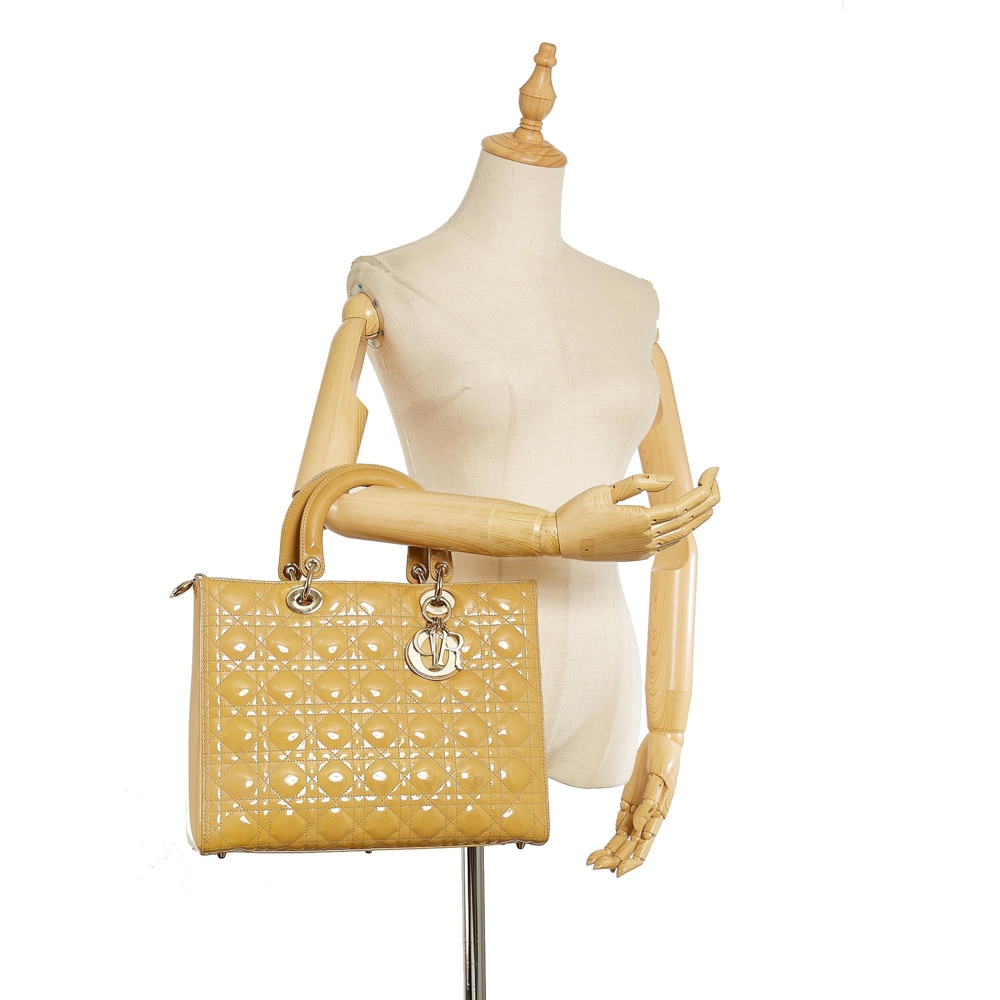 Dior Cannage Lady Dior Patent Leather Tote (SHG-25997)