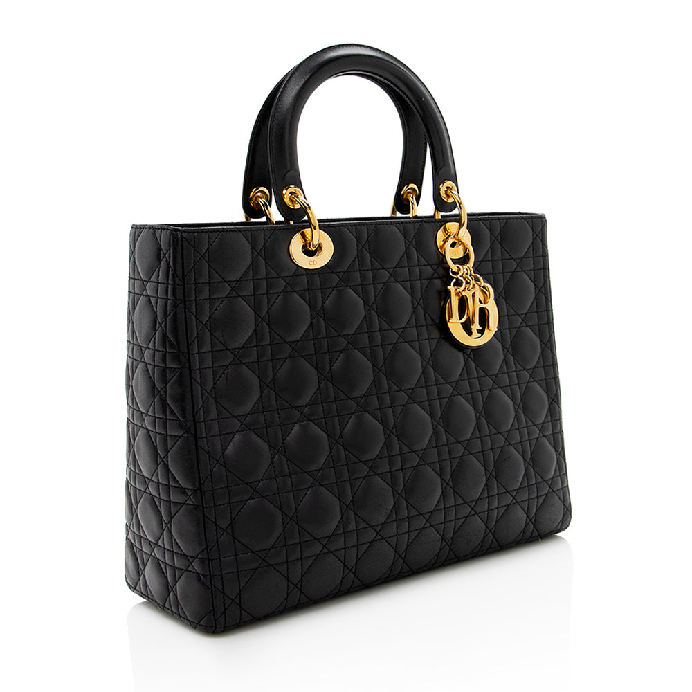 Dior  Lambskin Lady Dior Large Tote (SHF-17064)