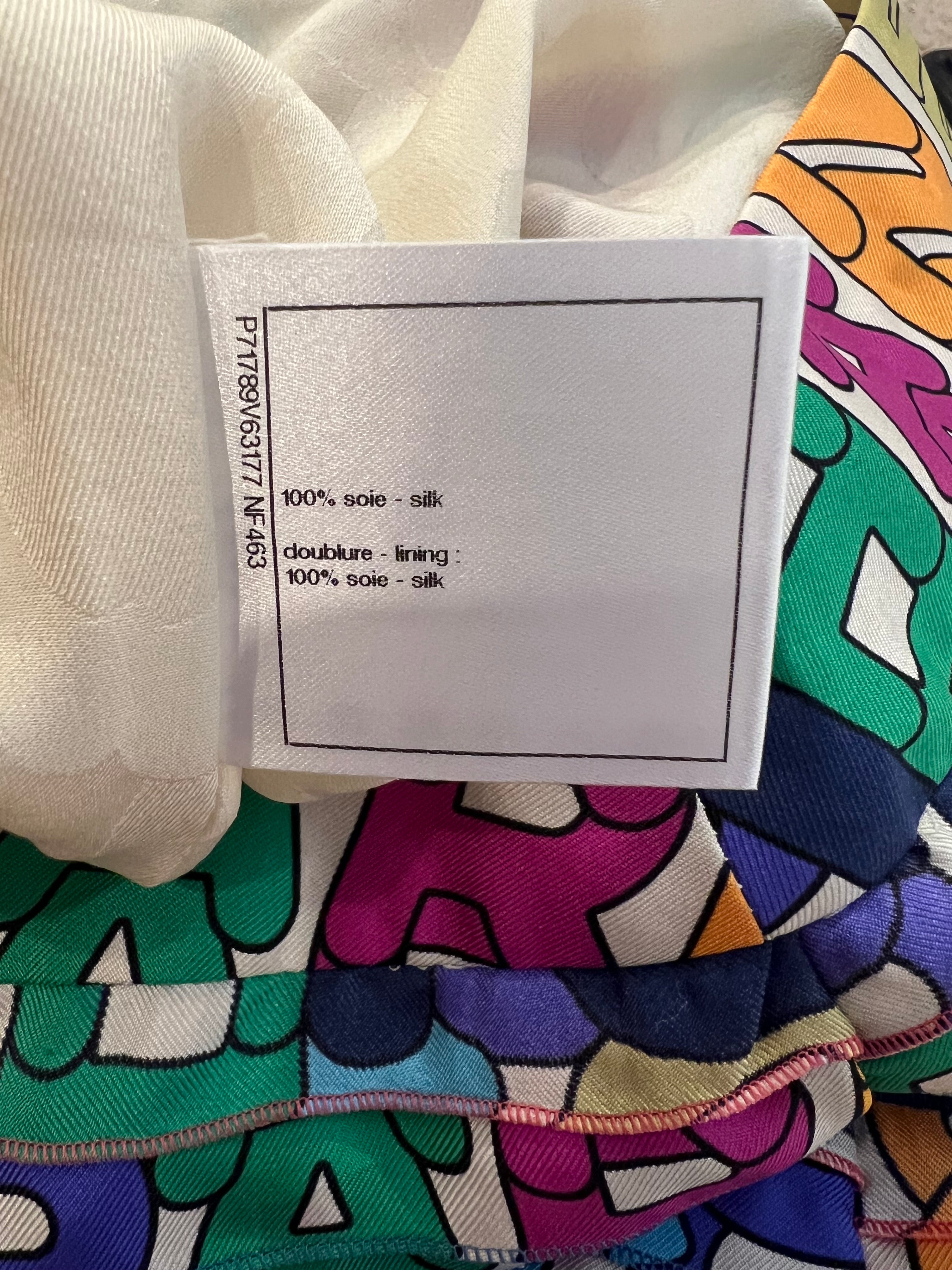 Chanel Fall 2021 Multi-Colour Silk Ruffled Mini Skirt with Logo Print Size FR 36 (UK 8)