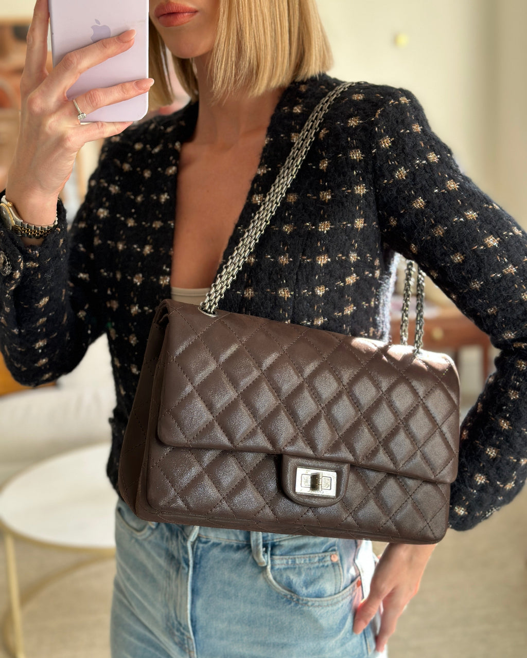 Chanel Chocolate Brown Maxi 2.55 Reissue in Iridescent Calfskin with Ruthenium Hardware