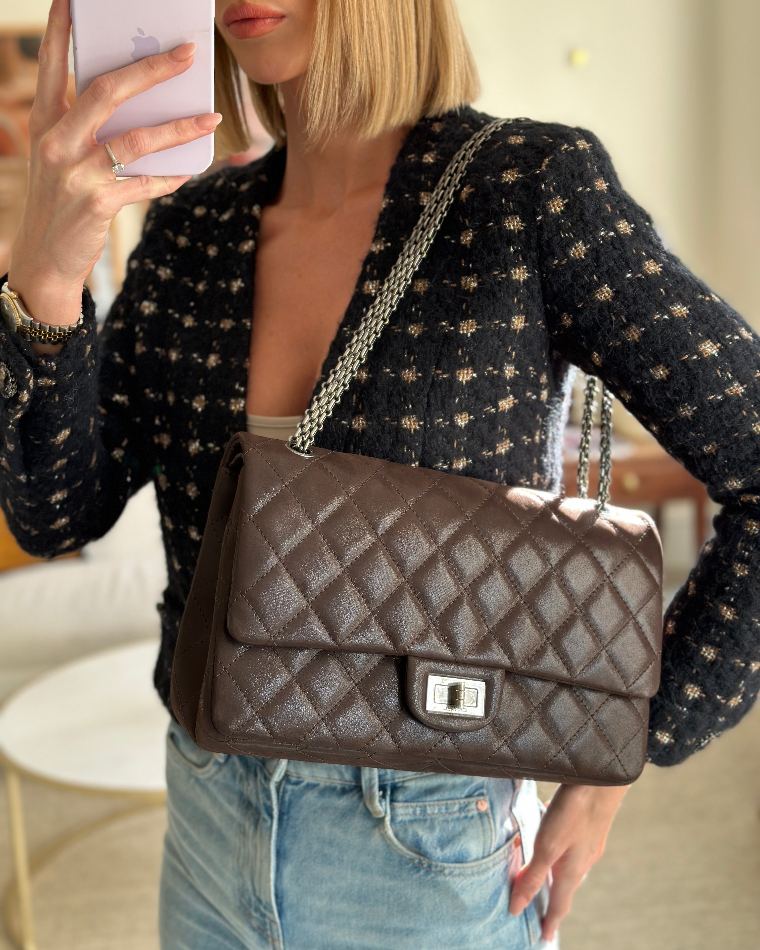 Chanel Chocolate Brown Maxi 2.55 Reissue in Iridescent Calfskin with Ruthenium Hardware