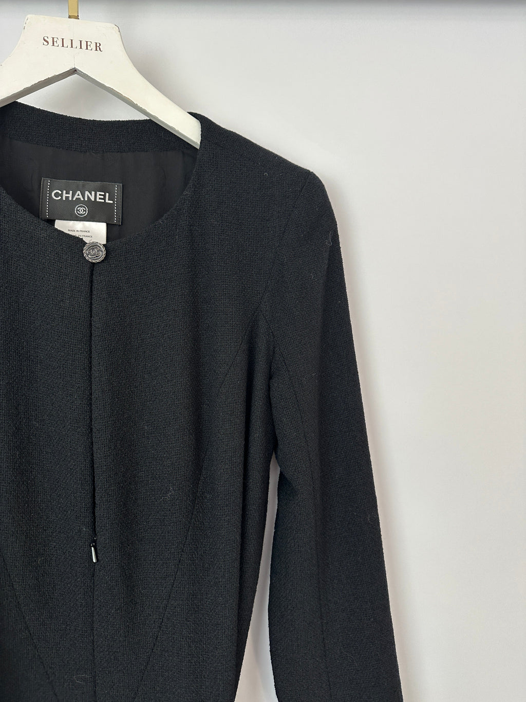 Chanel 09A Black Wool Short Dress with Crystal CC Buttons & CC Belt Details Size FR 34 (UK 6) RRP £3120