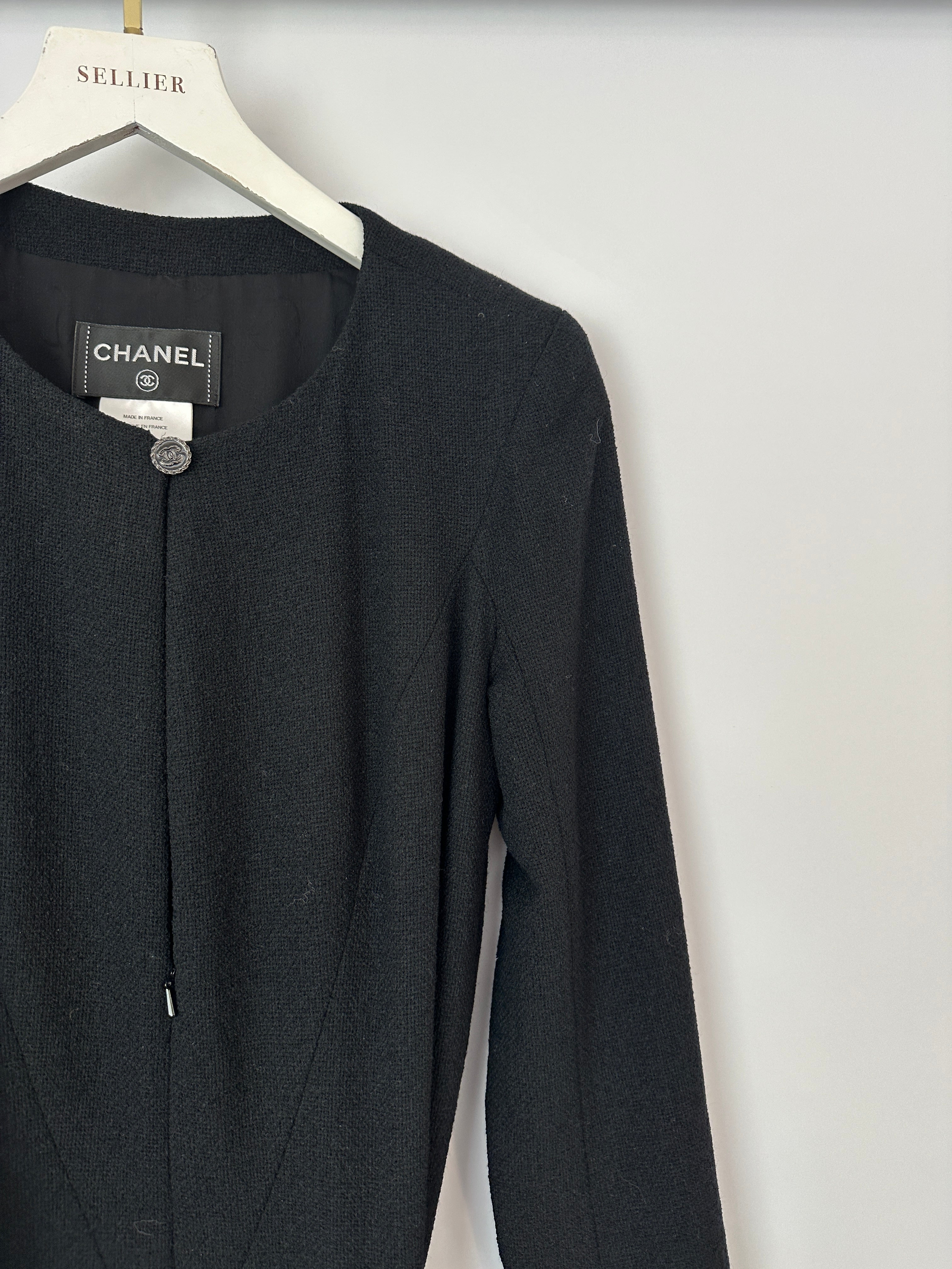 Chanel 09A Black Wool Short Dress with Crystal CC Buttons & CC Belt Details Size FR 34 (UK 6) RRP £3120