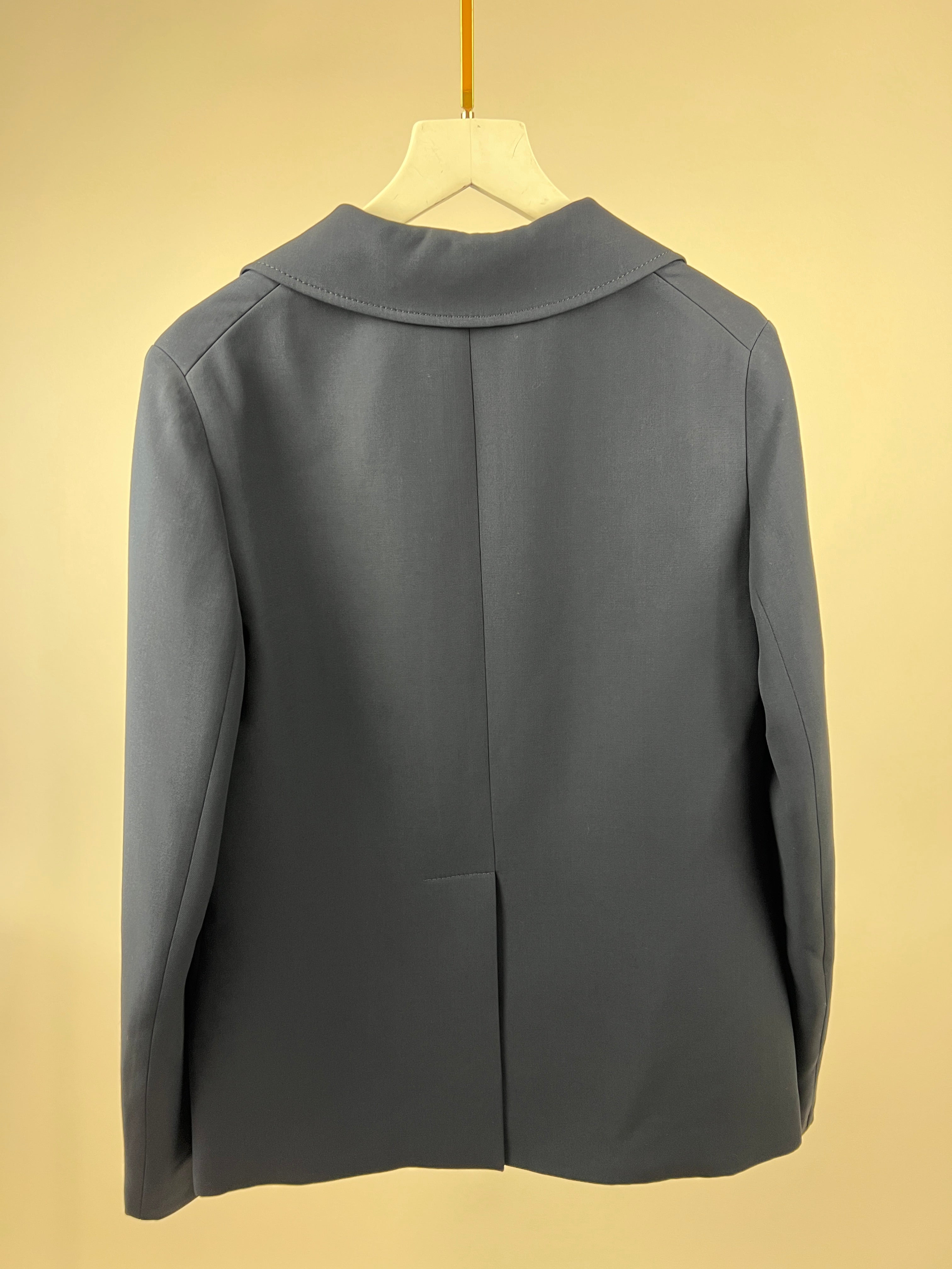 Gucci Navy Single-Breasted Blazer Jacket with Red NY Patch and Logo Button Detail Size IT 40 (UK 8)