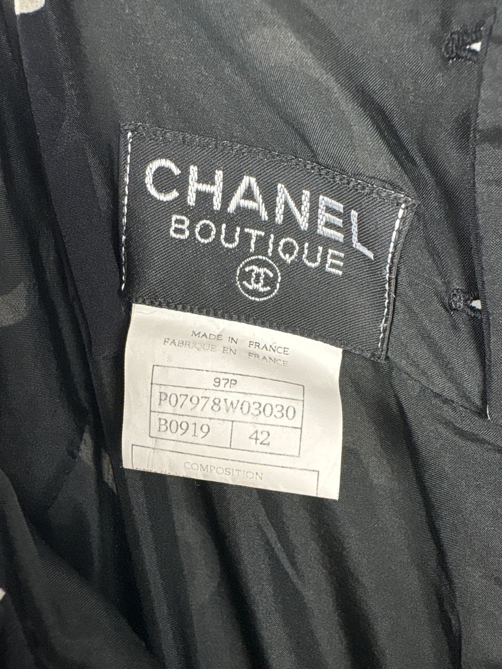 Chanel Vintage Runway 97/S Black, White CC Logo Slip Dress and Jacket Set with CC Chanel Button Size FR 42 (UK 14)