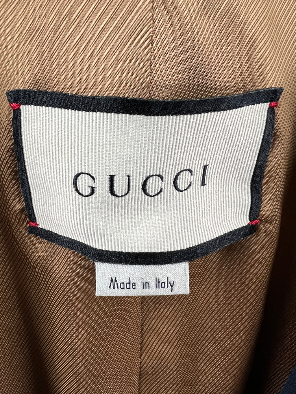 Gucci Navy Single-Breasted Blazer Jacket with Red NY Patch and Logo Button Detail Size IT 40 (UK 8)