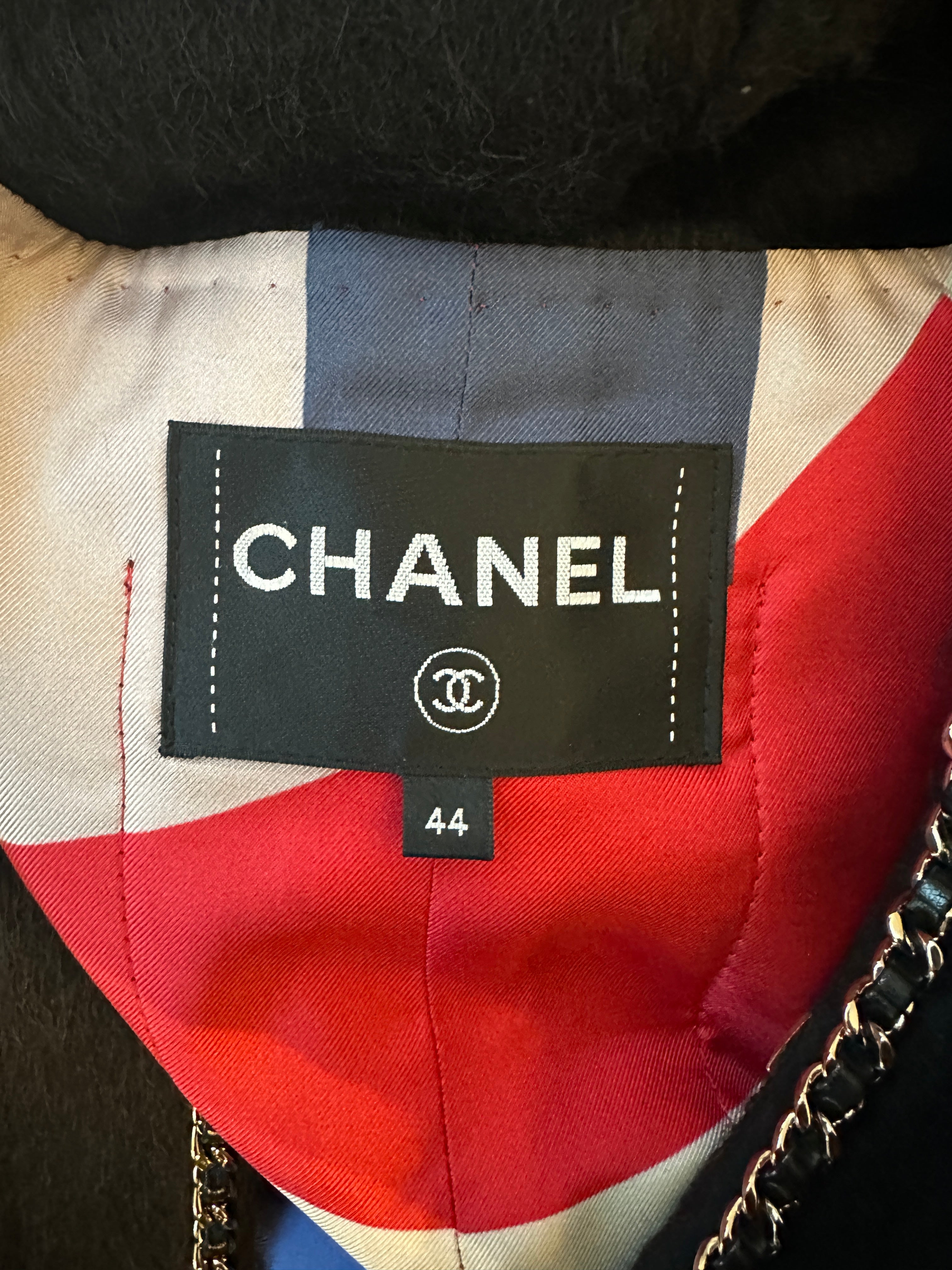 *HOT* Chanel 19A Black Llama & Wool Coat with Gold Chain Trim and CC Buttons Size FR 44 (UK 12) RRP £6,730