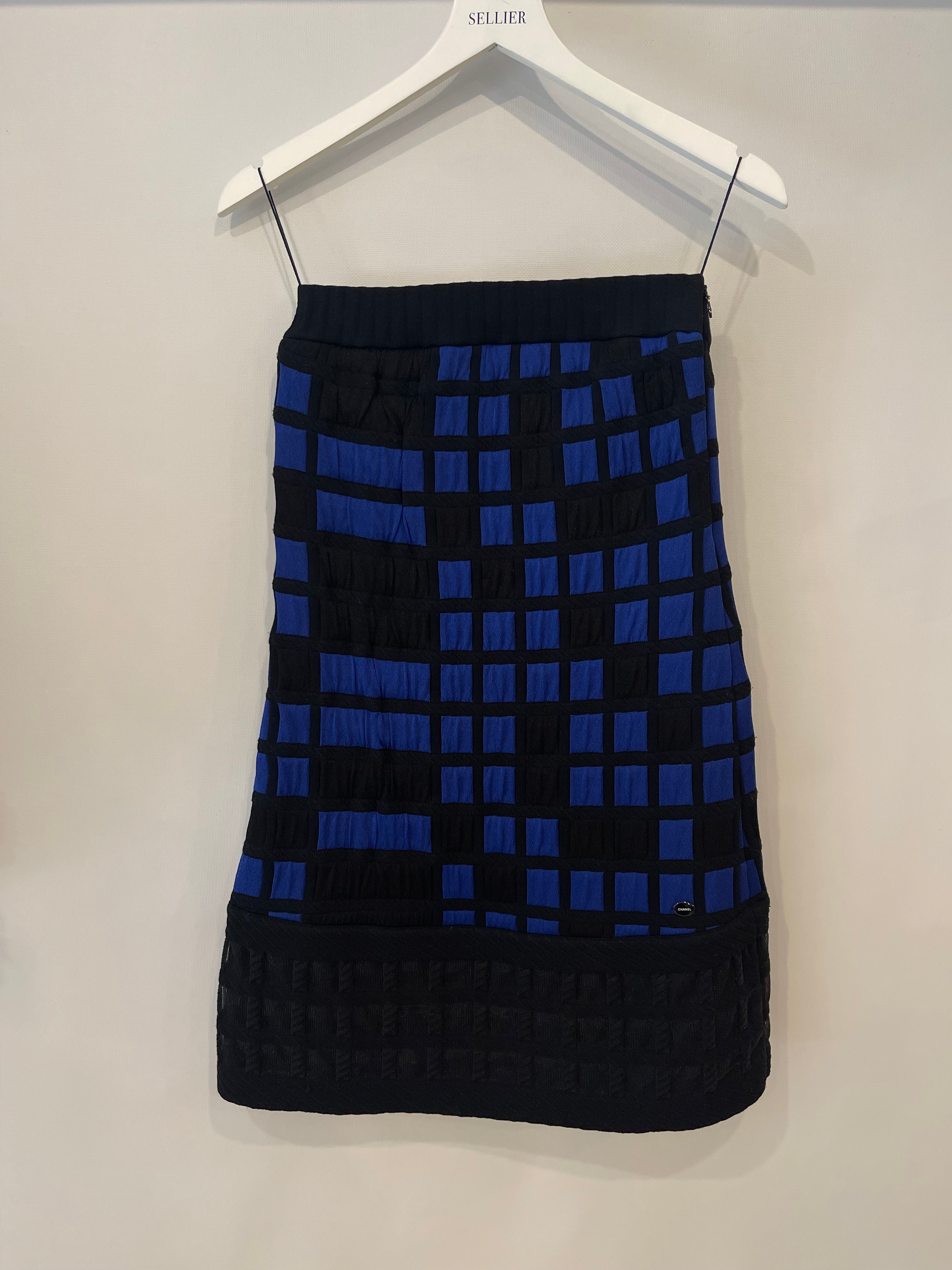 *FIRE PRICE* Chanel Spring 2013 Black and Blue Checked Mini Bandeau Dress Size FR 40 (UK 12) RRP £1,300