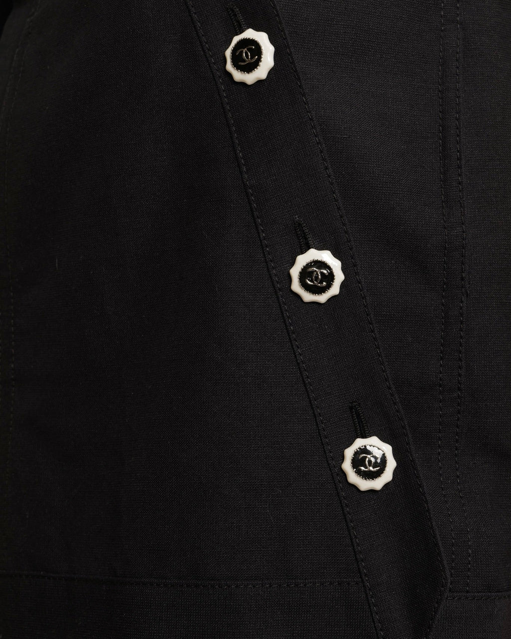 Chanel Resort 2014 Black Long-Sleeved Jacket with White and Black CC Logo Buttons Size FR 34 (UK 6)